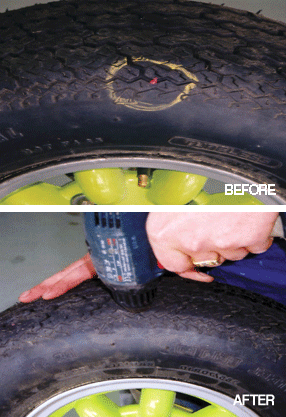 Image of repairs before and after.